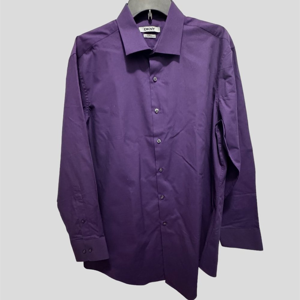 DKNY purplr button down short 16.5